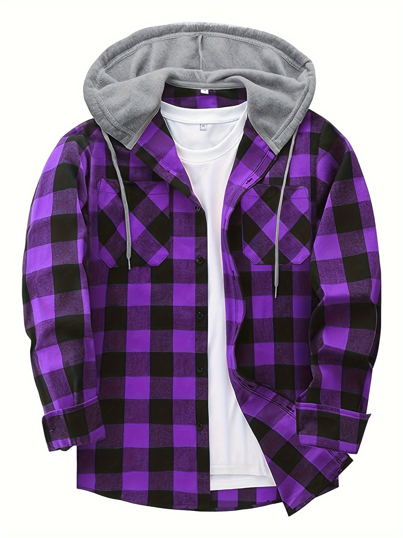 Men's Fashion Hooded Plaid Trendy Shirt Hooded Plaid Sweatshirt