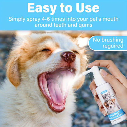 Pet 2-in-1 Oral Spray, Cleans Teeth and Freshens Breath for Pets, Removes Bad Breath and Tartar Control, Gentle Formula Safe for Cats and Dogs