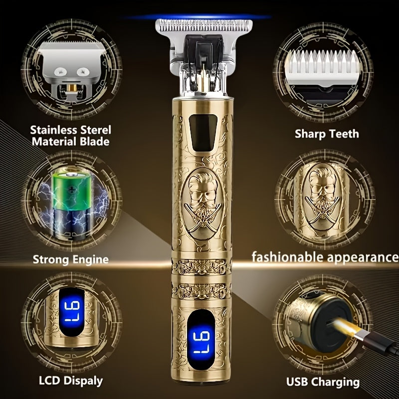 [USB-Rechargeable Grooming Kit] YAIAWISU Men's Cordless Electric Hair Clippers & Beard Trimmer with LCD Screen, USB-Rechargeable Cordless Grooming Kit, T-Blade Trimmer with Guide Comb Suitable for Hair, Shaving, and Scalp Trimming