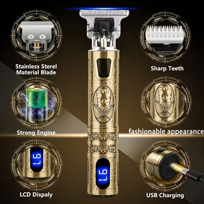 [USB-Rechargeable Grooming Kit] YAIAWISU Men's Cordless Electric Hair Clippers & Beard Trimmer with LCD Screen, USB-Rechargeable Cordless Grooming Kit, T-Blade Trimmer with Guide Comb Suitable for Hair, Shaving, and Scalp Trimming