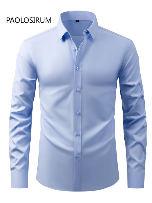 2025 New Men'S Business Slim-Fit Long-Sleeve Shirt, Wrinkle-Free, Elastic, And Made of Cool .