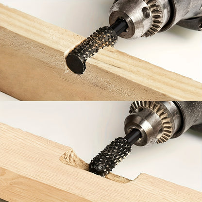 5pcs/10pcs Wood Carving 1/4" 6mm Rotary Rasp Drill Bit Set, Wood File Rasp Drill Bit, DIY Woodworking Rotating Embossed Chisel Shaped Shank Tool Burr Power Tools For Engraving Polishing Grinding