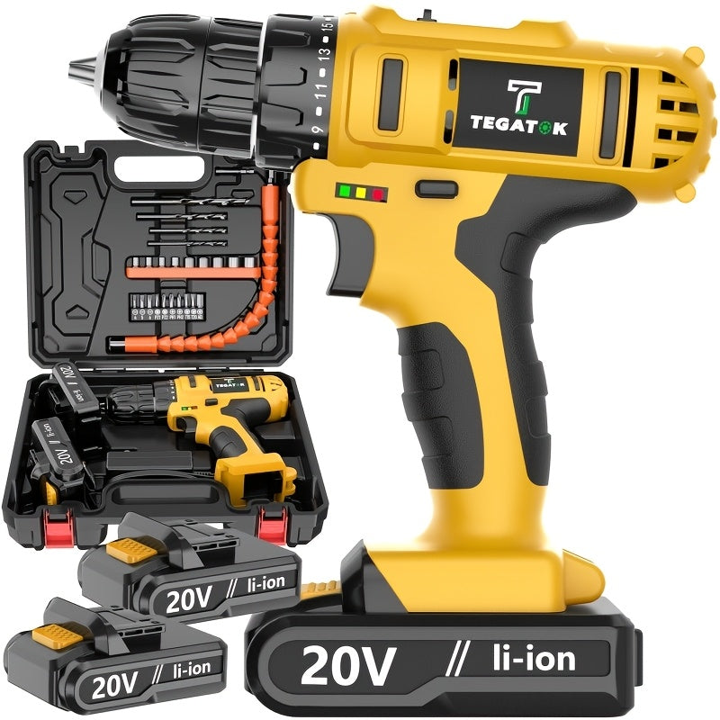 20V Industrial Electric Cordless Impact Drill, Drilling Concrete Walls, Powerful Performance, Easy to Drill Holes, Can Tighten Screws, 3/8-inch Keyless Chuck, 18+3 Torque Setting, Built-in LED Light, 35Nm Maximum Torque, 2.0Ah Battery, Perfect Gift