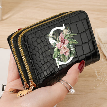 Simple, Stylish, Elegant Letter Printed Women's Credit Card Wallet, Large Capacity Multi Card Holder, Double Zipper Card Holder