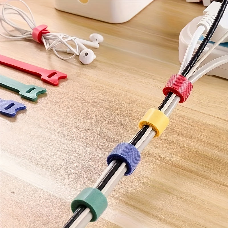 10/50pcs Advanced Adjustable And Reusable Cable Management Strap, 4.3 Inch Multi Color And Mixed Color Optional Microfiber Tape With Hooks And Buckles, Effectively Organizing Cables And Wires