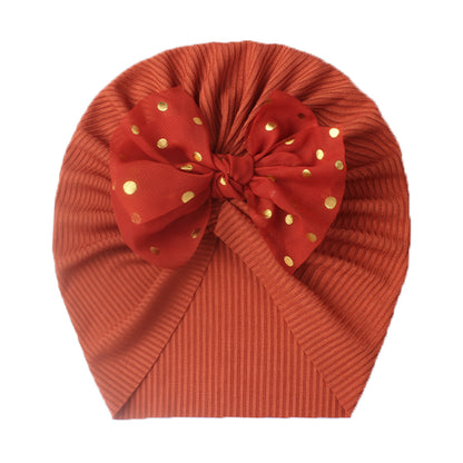 Newborn Infant Polka Dot Printed Bow Elastic Head Wrap, Turban Headwear Cap For Toddlers, Baby Girls And Boys