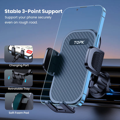 [Upgraded Car Holder] TOPK Upgraded Metal Car Phone Holder Mount, D42-G Cell Phone Holder for Car Air Vent | Compatible with All Phones