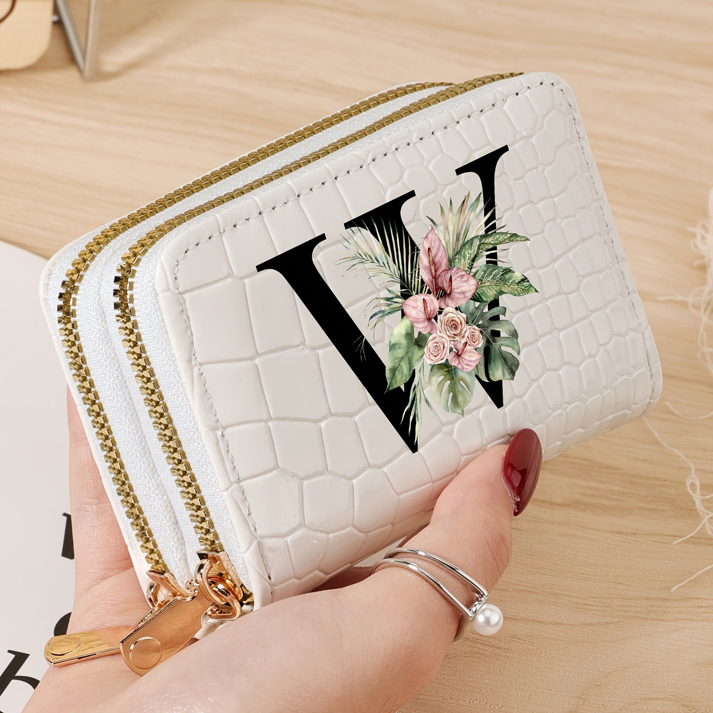 Simple, Stylish, Elegant Letter Printed Women's Credit Card Wallet, Large Capacity Multi Card Holder, Double Zipper Card Holder