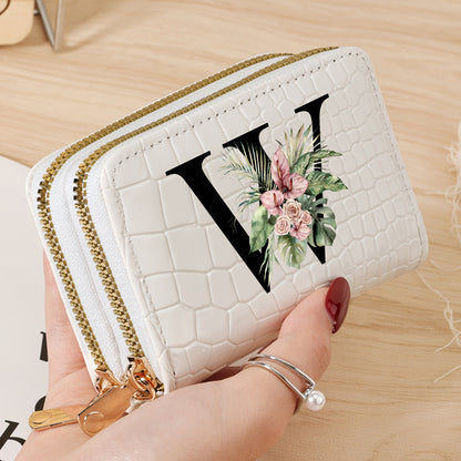 Simple, Stylish, Elegant Letter Printed Women's Credit Card Wallet, Large Capacity Multi Card Holder, Double Zipper Card Holder
