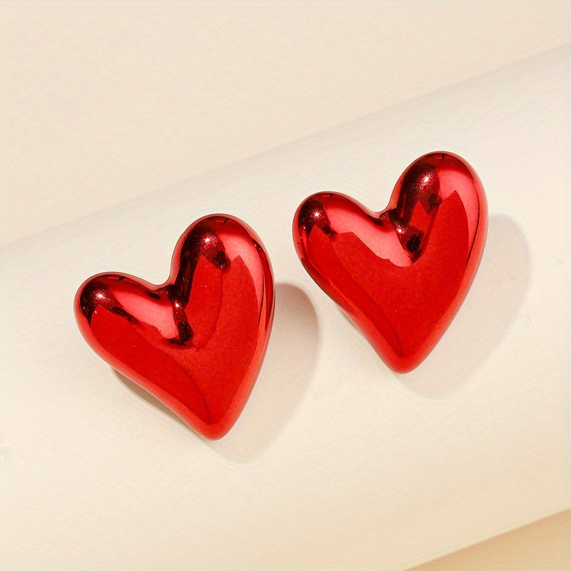 Colorful Glossy Heart Design Stud Earrings Acrylic Jewelry Simple Leisure Style Adorable Gift For Lovers