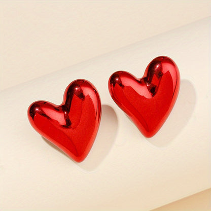 Colorful Glossy Heart Design Stud Earrings Acrylic Jewelry Simple Leisure Style Adorable Gift For Lovers