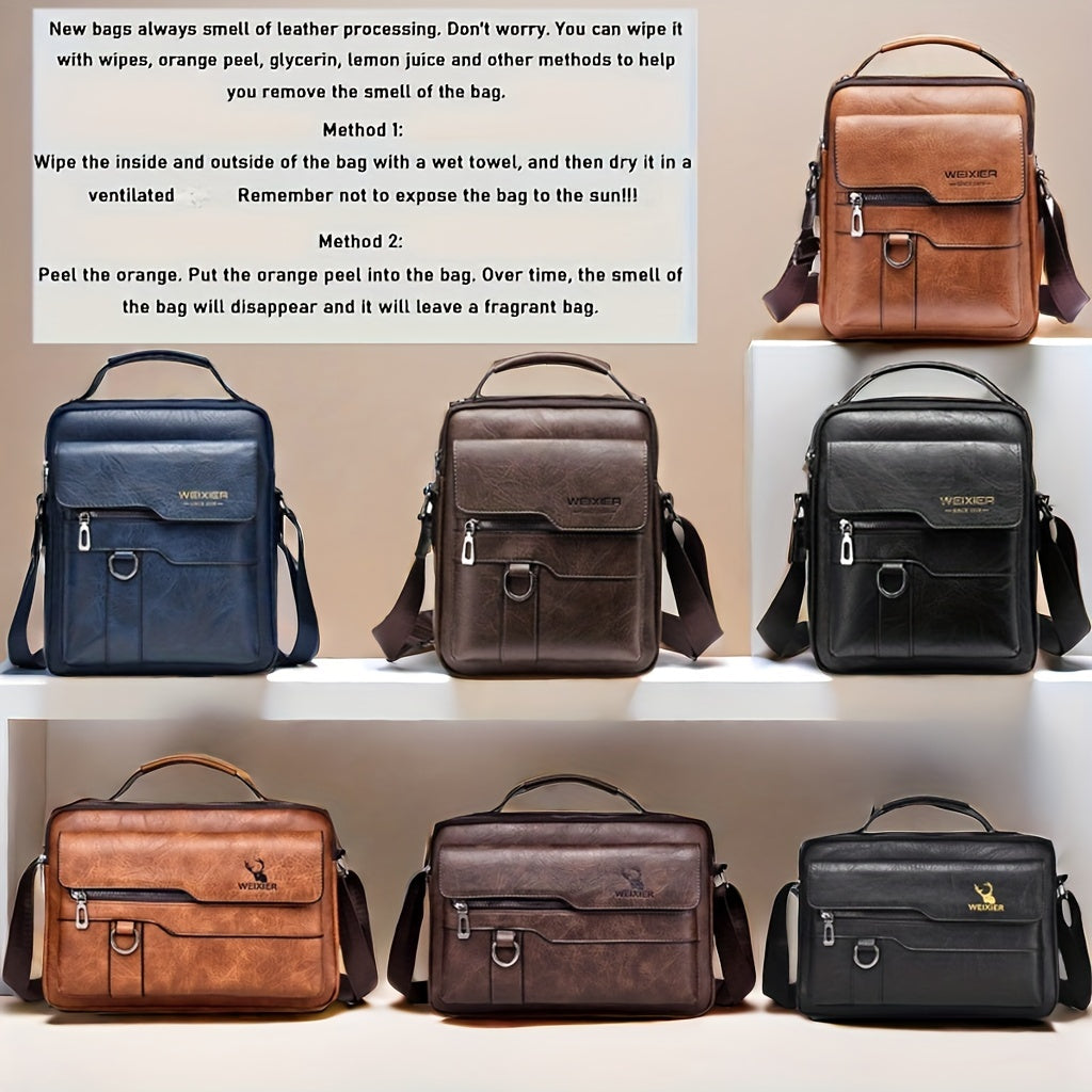 WEIXIER Men'S Vintage Faux Leather Cross Body Bag | Vertical Hand Business Casual Satchel, Adjustable Shoulder Strap, Faux Leather, Ideal for Going Out