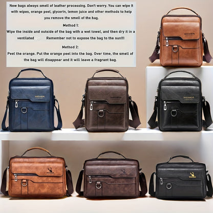 WEIXIER Men'S Vintage Faux Leather Cross Body Bag | Vertical Hand Business Casual Satchel, Adjustable Shoulder Strap, Faux Leather, Ideal for Going Out