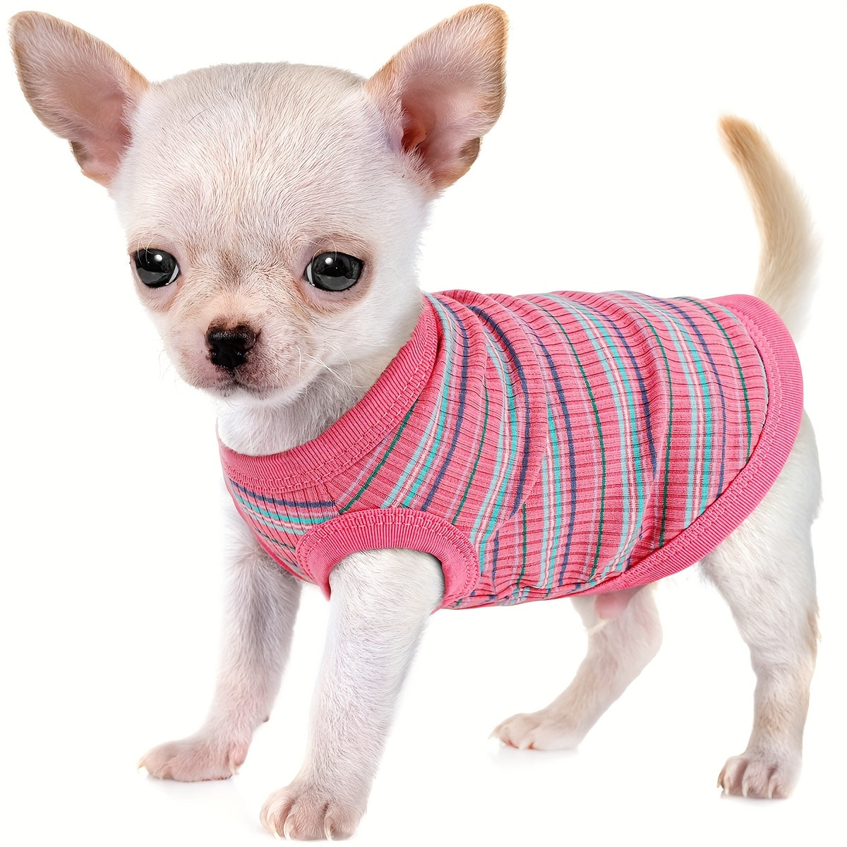 Pink Striped Soft Ribbed Paiaite Dog Vest - Easy Pullover Tank Top for Small to Extra Small Breeds - Hand Wash Only
