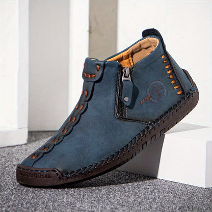 GEAINO Men's PU Boots/Vintage Style, Round Toe/Rubber Sole, Faux Upper and Inner/Zippered Short