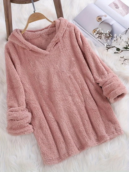 Fashion Women's Standard Size Fuzzy Pullover Solid Color Hoodie