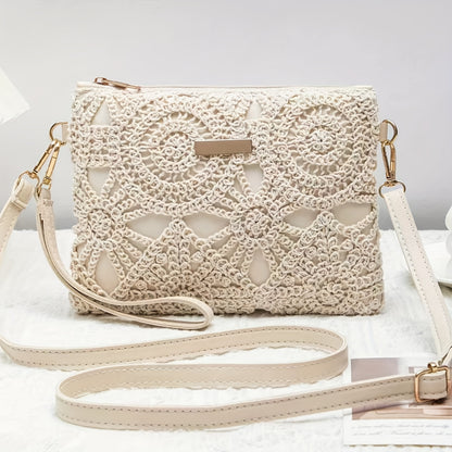 Elegant Lace Crossbody Bag, Intricate White Lace Patterns with Simple Nude Strap, Feminine Charm, Perfect for Spring and Summer, Complements Dresses or Casual Outfits, Not Washable