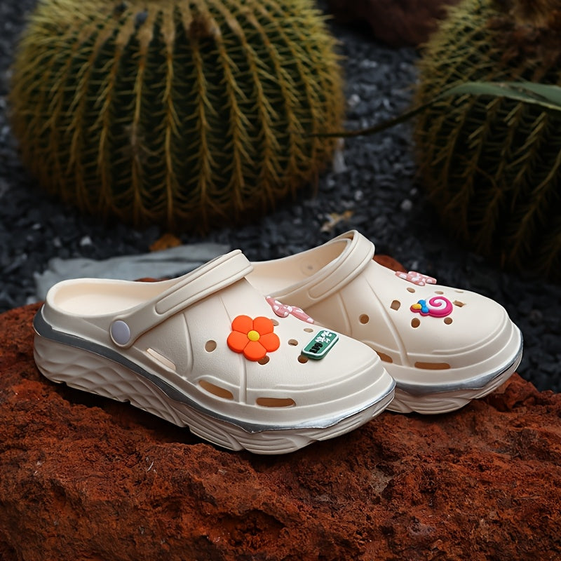 Women's Thick-Soled Clogs/Height-Increasing with DIY Flower Bow/Non-Slip Wear-Resistant Lightweight Garden Shoes/Women Shoes