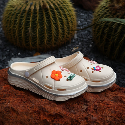 Women's Thick-Soled Clogs/Height-Increasing with DIY Flower Bow/Non-Slip Wear-Resistant Lightweight Garden Shoes/Women Shoes
