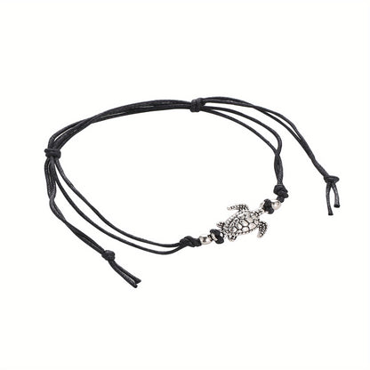 Adjustable Length Retro Hemp Turtle Anklet Handwoven Turtle Beach Foot Jewelry