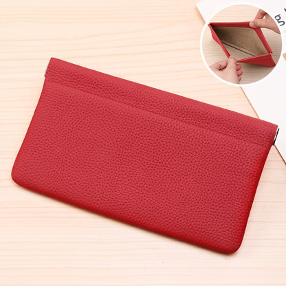Self-Closing Genuine Leather Long Wallet with Zipper Closure - Compact Travel Organizer for Cash, Cards, Passport, Headphones & Cables - Durable Everyday Use Cosmetic Pouch, Minimalist Design, Highquality Stitching