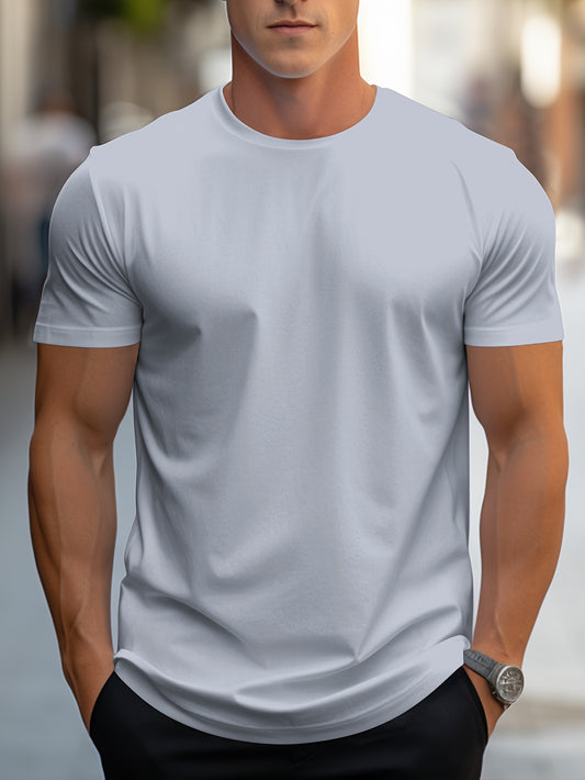 2026 New Year New T-Shirt, Christmas Apparel Base Layer, Men's Minimalist Solid Color Regular Fit T-Shirt, Body-Shaping Essential! Daily Must-Have! Versatile, Short Sleeve yyds! Simple Yet Not Plain