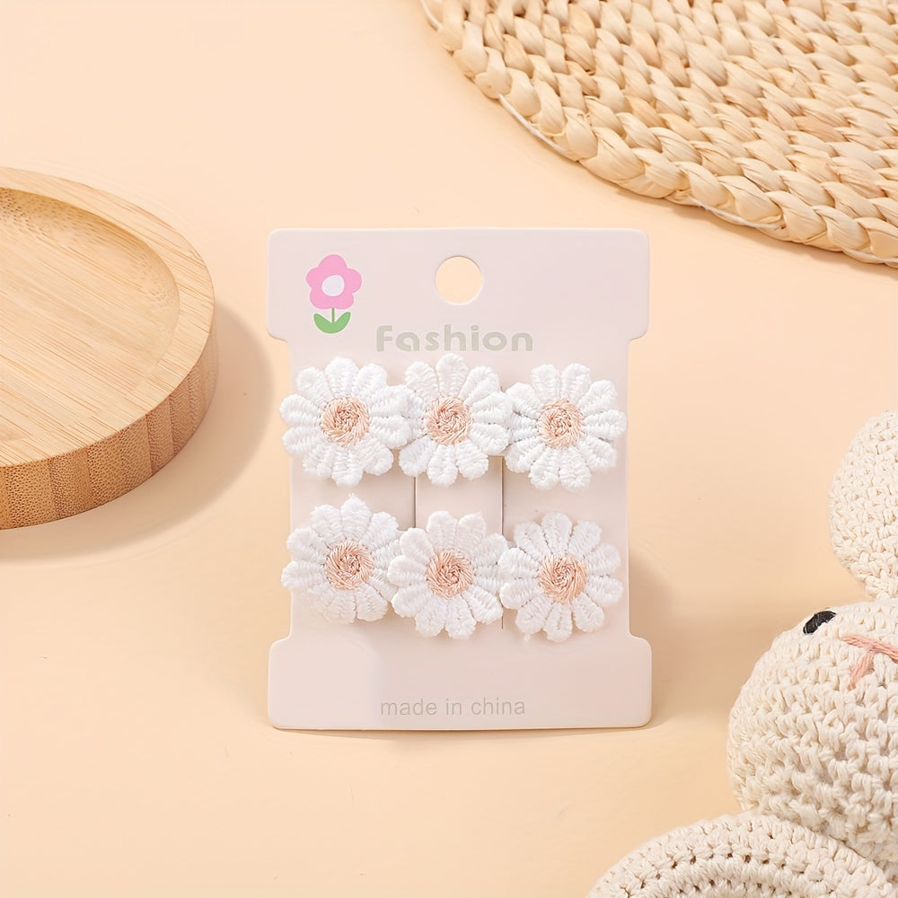 [Adorable Daisy Clips] 2pcs Adorable Darbiny Daisy Hair Clips | Fresh & Cute Fabric Handmade Bangs Accessories with Bow, Perfect for School, Polyester & Iron, Hair Accessories for Girls