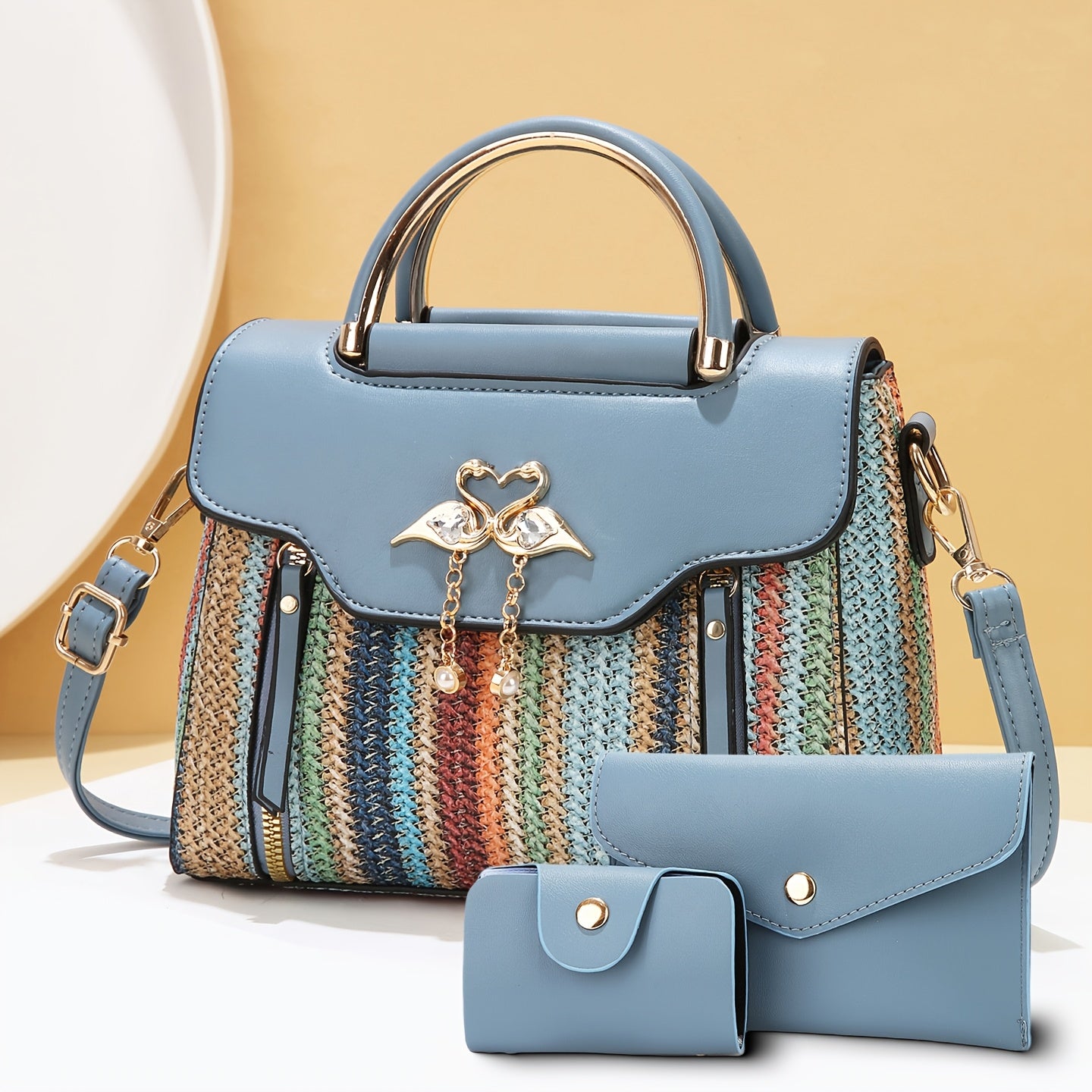 New Stylish Three-Piece Set Bag with Trendy Prints for Women, Casual Handbag