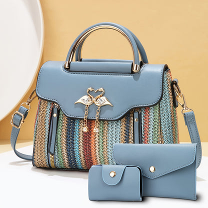 New Stylish Three-Piece Set Bag with Trendy Prints for Women, Casual Handbag