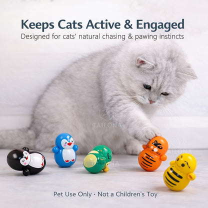 5pcs Cat Wobble Toys for Indoor Cats, Self-Righting Rolling Cat Toys, No Battery Required, Random Styles, Lightweight Plastic Cat Enrichment Toys Tailona
