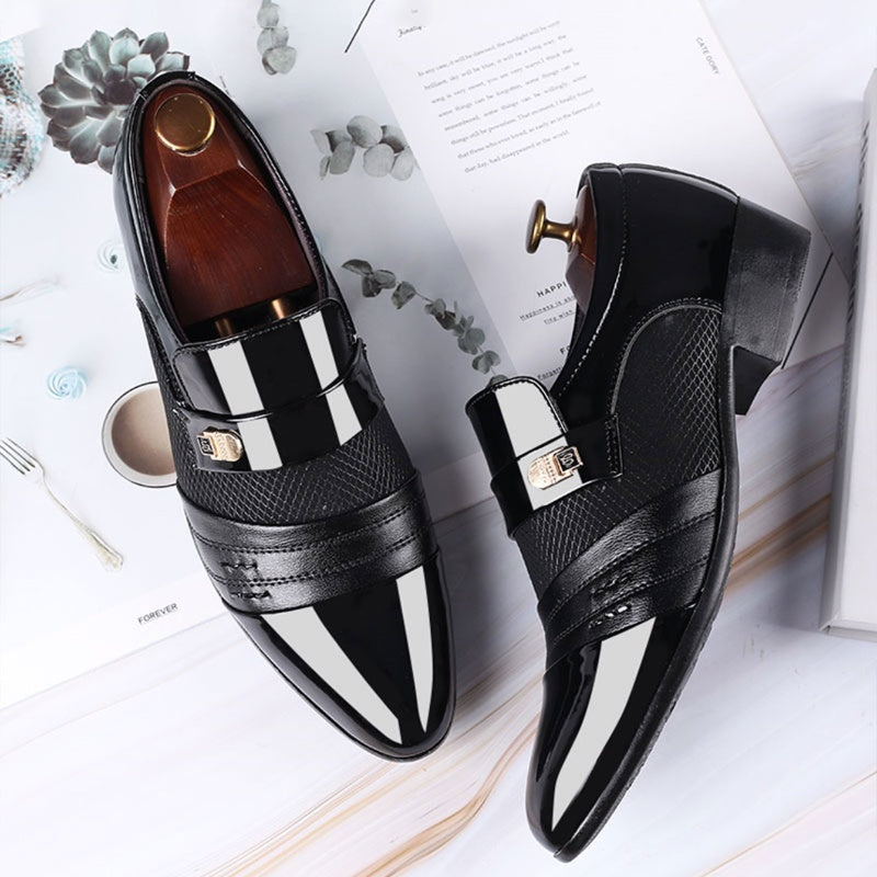 Men'S Plus Size Luxury Faux Dress Shoes - Black & White Contrast Design, Ankle Boots with Golden-Tone Buckle, Round Toe, Lace-Up Closure for Weddings, Parties, and Office Wear, Wedding Shoes, Party Footwear, Sophisticated Style, Durable Rubber Sole