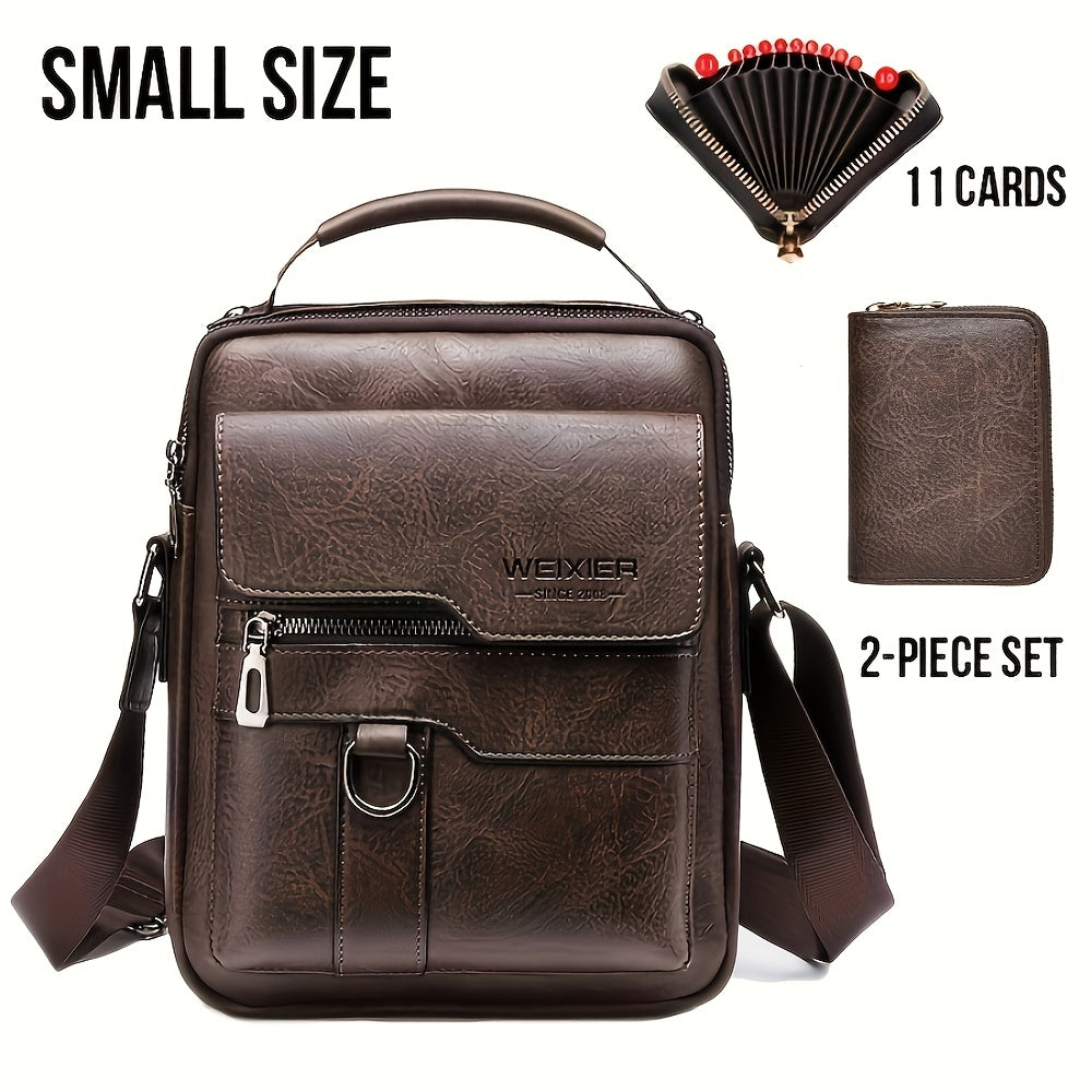 WEIXIER Men'S Vintage Faux Leather Cross Body Bag | Vertical Hand Business Casual Satchel, Adjustable Shoulder Strap, Faux Leather, Ideal for Going Out