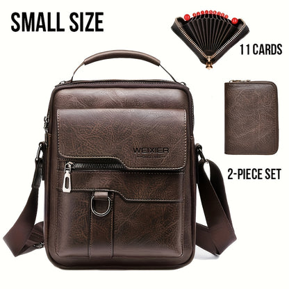 WEIXIER Men'S Vintage Faux Leather Cross Body Bag | Vertical Hand Business Casual Satchel, Adjustable Shoulder Strap, Faux Leather, Ideal for Going Out