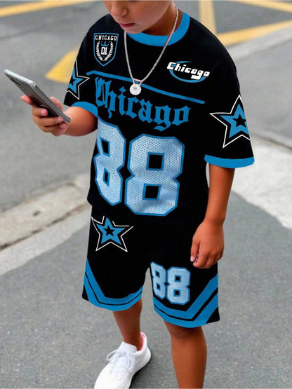 2pcs Short-sleeve Shirt and Shorts Set | Printed Sportswear, Breathable and Quick-drying, Suitable for Boys and Girls, Casual Style, Perfect for Outdoor, Street, and School Wear, Perfect for Outdoor