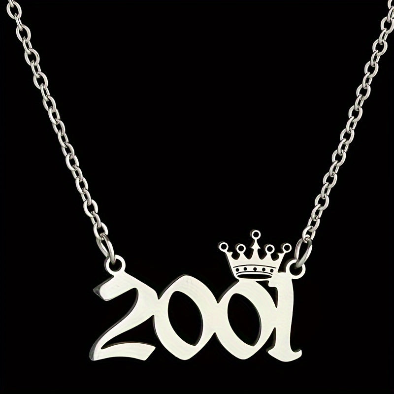 1 Elegant and Stylish Stainless Steel Polished Year Number Necklace, Unique Date Birthday Crown Pendant Necklace Gift for 1980-2024, Versatile Casual Attire Collarbone Chain Holiday Present