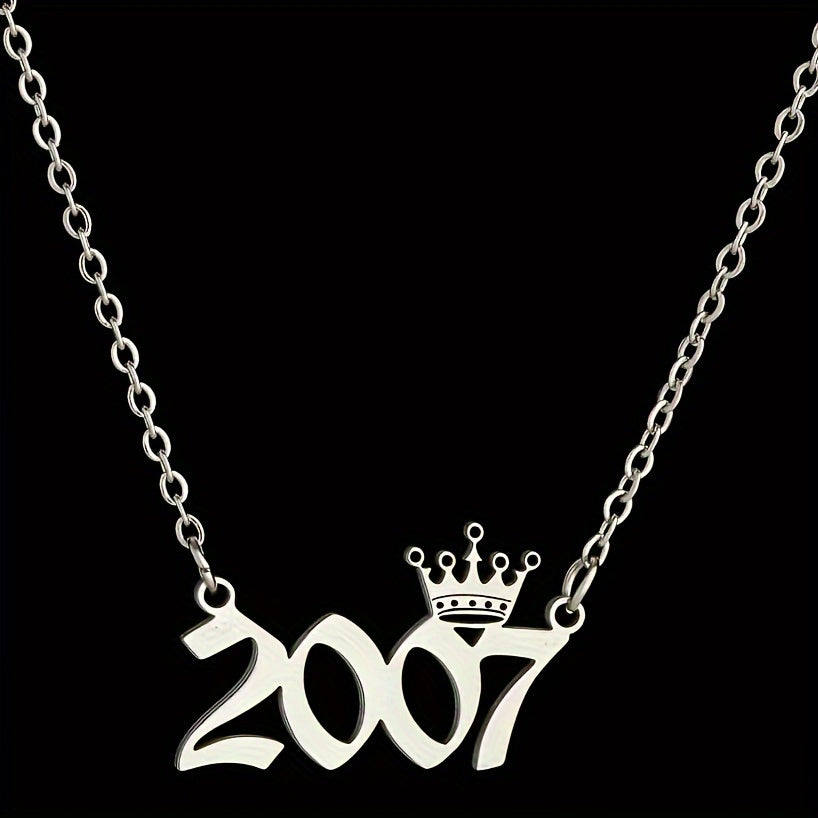 1 Elegant and Stylish Stainless Steel Polished Year Number Necklace, Unique Date Birthday Crown Pendant Necklace Gift for 1980-2024, Versatile Casual Attire Collarbone Chain Holiday Present