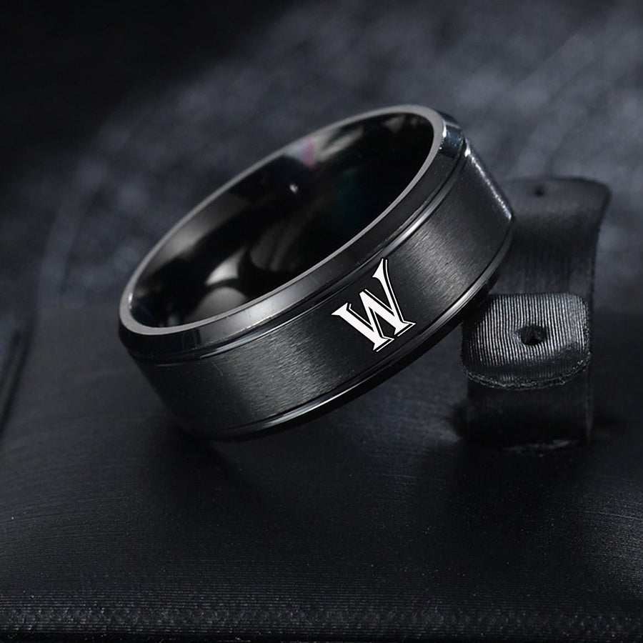 1pc European and American Fashion Versatile 26 English Letters Double Beveled Frosted Two-Line Men's Stainless Steel Ring (B81)