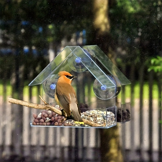 Durable Acrylic Clear Bird Feeder - Suction Cup Window Birdhouse for All Species, Easy to Clean, Transparent Design, Outdoor Food Bowl