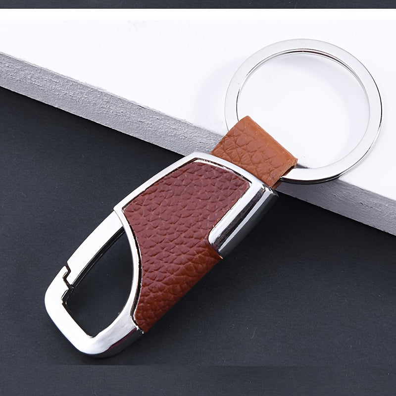[Creative Keychain] Creative Simple Men's Car Keychain | Metal Keychain Faux Leather Keyring Waist Hanging Door Lock Keychain Car Key Gift
