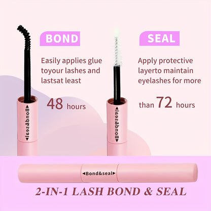 2 in 1 Lash Bond/Seal Glue for Cluster Lashes/Super Strong Hold 72 Hours/Latex-Free Waterproof/Sensitive Eyes/Home Use/False Eyelashes/Black Eyelash Extensions
