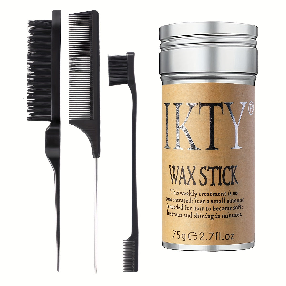 Wax Hair Stick - Slick Back Hair Brush Set, Hair Wax Stick For Hair, Edge Brush For Tame Frizz, Long Lasting, Moisturize, Unisex-adult, ≤300g, Shea Butter - 4pcs/Set, Comb and Edge Brush
