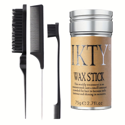 Wax Hair Stick - Slick Back Hair Brush Set, Hair Wax Stick For Hair, Edge Brush For Tame Frizz, Long Lasting, Moisturize, Unisex-adult, ≤300g, Shea Butter - 4pcs/Set, Comb and Edge Brush