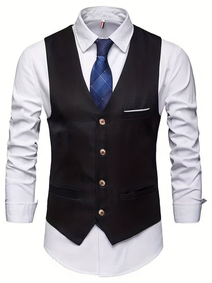 Single Breasted Men's Casual Retro Style V Neck Smart Suit Vest for Dinner Suit Match