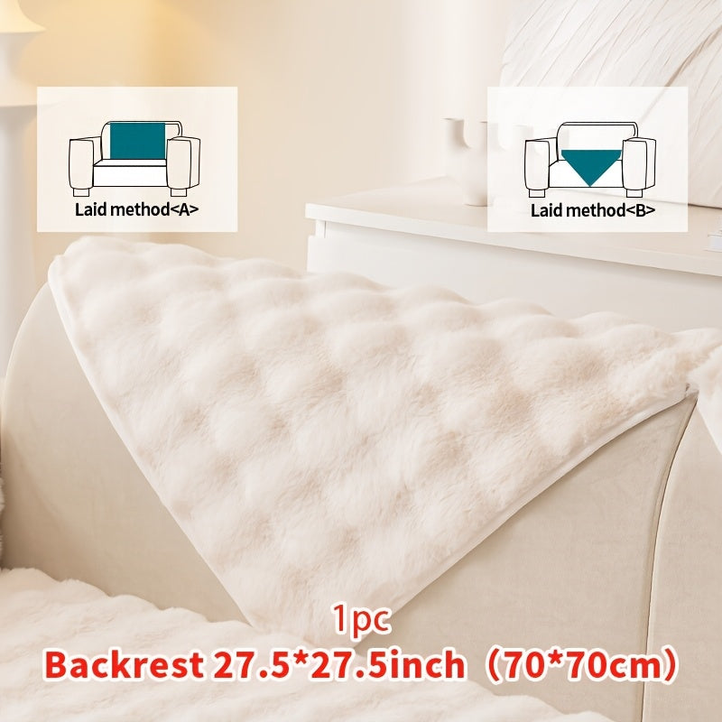 1pc Faux Rabbit Plush Sofa Cushion - Winter Warm Thickened Soft and Cozy Non-Slip Furniture Protector for Living Room, Bedroom, and Office