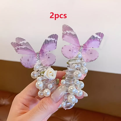2 AYLHFO Mesh Bow Headbands for Girls with a Cute Round Bead Floral Design, Suitable for Everyday Parties, Versatile for All Seasons, Fun Additions, Durable Plastic Headbands, And Bow Decorations