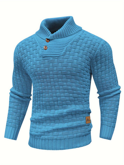 Men's Casual Waffle Knit Lapel Button Sweater