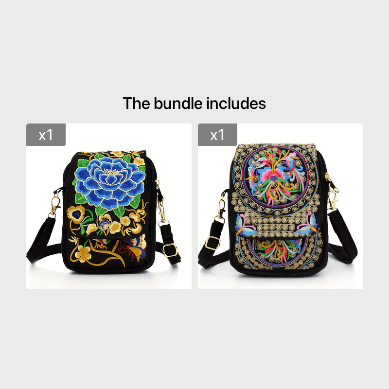 [Embroidered Crossbody Bag] Women's Embroidered Crossbody Bag - Mini Shoulder Bag - Portable Double-Layer Wallet - Phone Pouch