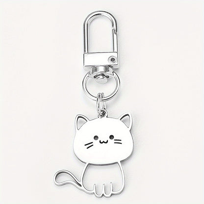 "1 new Japanese-style stainless steel keychain for cats, cute cat pendant, couple key chain pendant"