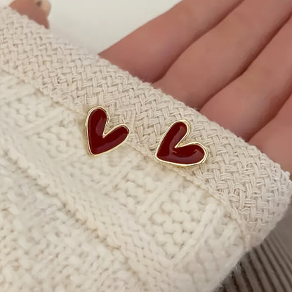 [Elegant Design] 1 Pair Elegant Red Heart Stud Earrings | Zinc Alloy | for Women | Chic and Simple Design | Casual Attire or Gifting
