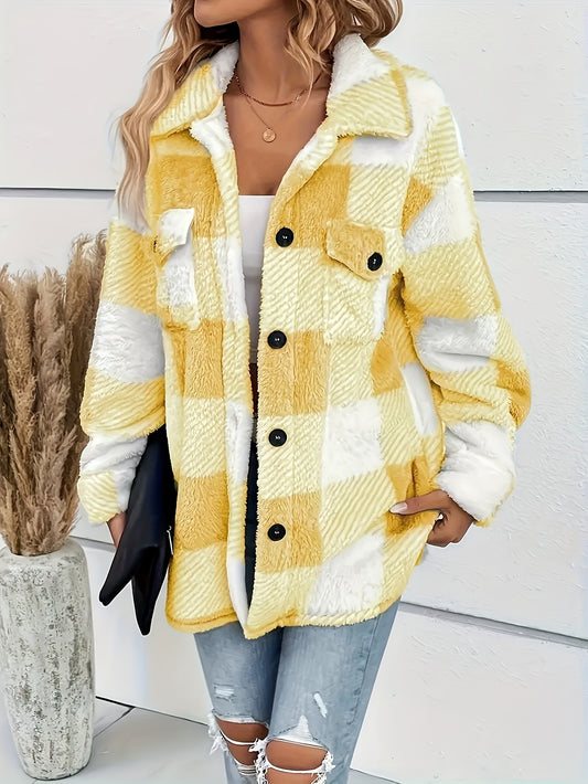 Plush Winter Jacket/Checkered High Elasticity Coat/Machine Washable Middle Eastern-Inspired Collection for Fall & Winter